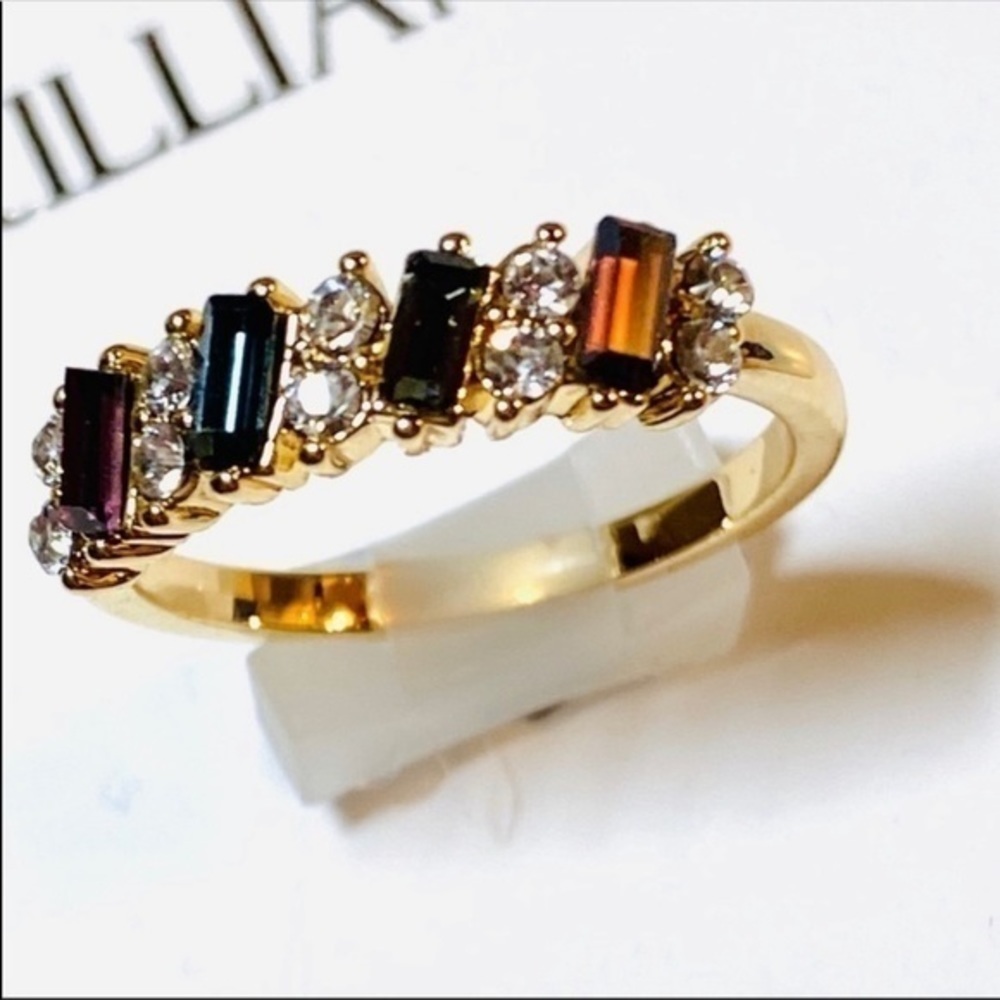 Beautiful Multi-color Stone Gold-Tone Ring with Swarovski Crystals - Picture 5 of 10